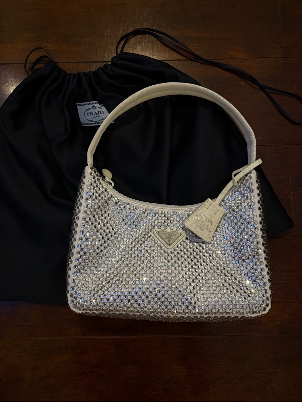Prada Re Edition White Crystal Rhinestone Bag